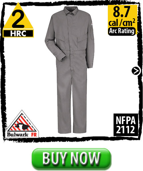 FRC Clothing, including 100% FR Cotton Fire Resistant Coveralls CLD4GY by Bulwark 