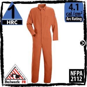 Nomex Coveralls in Orange; HRC 1, 4.1 cal/cm2, and NFPA 2112 by Bulwark CNC2OR