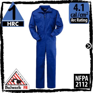 Nomex Coveralls in Royal Blue; HRC 1, 4.1 cal/cm2, and NFPA 2112 by Bulwark CNB2RB