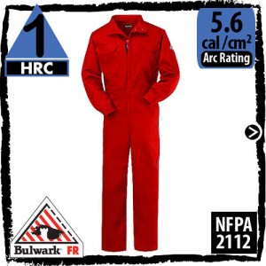 Nomex Coveralls in Red; HRC 1, 5.6 cal/cm2, and NFPA 2112 by Bulwark CNB6RD