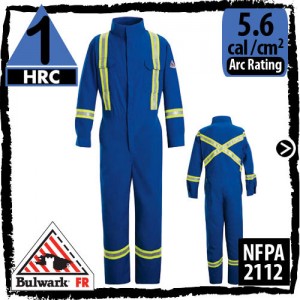 Nomex Coveralls in Royal Blue with reflective trim; HRC 1, 5.6 cal/cm2, and NFPA 2112 by Bulwark