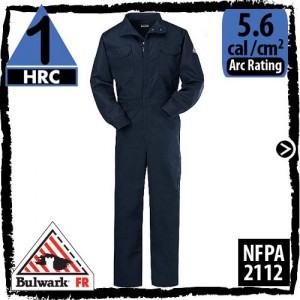 Nomex Coveralls in Navy; HRC 1, 5.6 cal/cm2, and NFPA 2112 by Bulwark CNB6NV