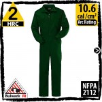 FR Coveralls 100% Cotton-Spruce Green HRC 2, 10.6 cal/cm2 by Bulwark CEB2SG