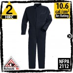 FR coveralls 100% Cotton-Navy HRC 2, 10.6 cal/cm2 by Bulwark CEH2NV