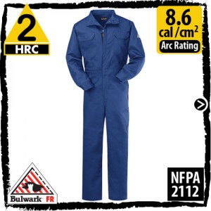 FR Coveralls Cotton Blend Royal Blue HRC 2, 8.6 cal/cm2 by Bulwark CLB2RB