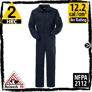 Fire Resistant Coveralls Cotton Blend Navy HRC 2, 12.2 cal/cm2 by Bulwark CLB6N