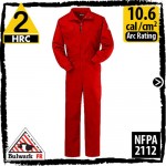 Fire Resistant Coveralls 100% Cotton-Red HRC 2, 10.6 cal/cm2 by Bulwark CEB2RD