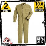 Fire Resistant Coveralls 100% Cotton-Khaki HRC 2, 10.6 cal/cm2 by Bulwark CEC2KH