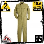 Fire Resistant Coveralls 100% Cotton-Khaki HRC 2, 10.6 cal/cm2 by Bulwark CED2KH