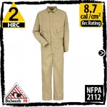 Flame Resistant Coveralls Cotton Blend Khaki HRC 2, 8.7 cal/cm2 by Bulwark CLD4KH