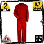 Flame Resistant Coveralls Cotton Blend red HRC 2, 8.7 cal/cm2 by Bulwark CLD4RD