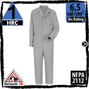 Flame Retardant Coveralls Synthetic Nomex CMD4KH HRC 1, 6.5 cal/cm2 in grey by Bulwark CMD4GY
