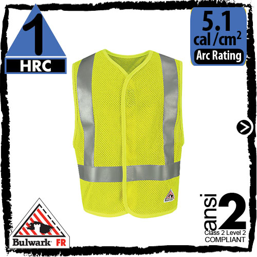 Bulwark Flame Resistant 6.5 oz Modacrylic//Aramid High-Visibility Regular Mesh Safety Vest
