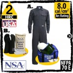 8 cal Arc Flash Kits with Flame Resistant Coveral Cotton+Nylon 7oz Navy + Gloves KIT2CV08