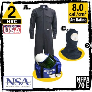 8 cal arc flash kit with FRC Coverall Cotton + Nylon and a Hood KIT2CV08_NGB