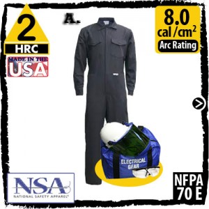 Arc Flash Kit 8 cal Flame Resistant Coveral Cotton+Nylon 7oz Navy KIT2CV08_NG