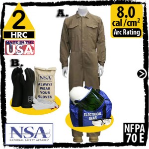 Arc Flash Kits Fire Retardant Coverall 6.5 oz Khaki Modacrylic-Nomex