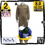 Arc Flash Kit with Flame Resistant Coverall Modacrylic Nomex 6.5 oz Khaki KIT2CVPR08