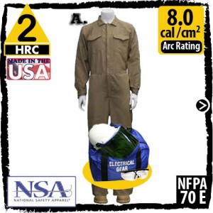 Arc Flash Kit with Flame Resistant Coverall Modacrylic Nomex 6.5 oz Khaki KIT2CVPR08